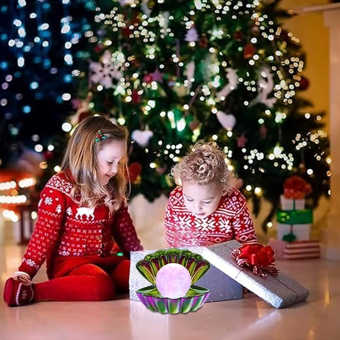 Shell Pearl Beach Themed Night Light, RGB 8 Colors Changing Mood Shell Pearl Lamps, Bedside LED Clamshell Portable Night Lights for Bar (Electroplating Colorful) - Bloomnest