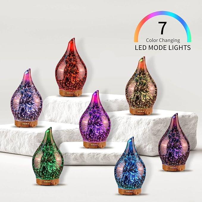 Porseme Essential Oil Diffuser 3D Firework Glass Aromatherapy Ultrasonic Humidifier Rose Gold,Auto Shut-Off,Timer Setting,BPA Free,Aroma Decoration for Home,Office,Gym,Spa,Premium Gift 100ML Porseme