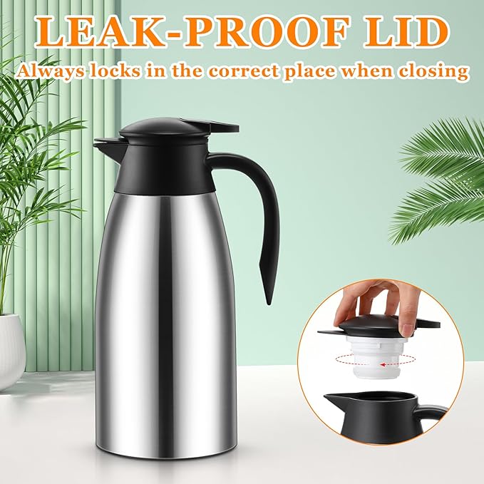 Norme 2 Pcs Thermal Coffee Carafe Insulated Stainless Steel Coffee Carafe for Hot Liquid Vacuum Thermal Pot Creamer Pitcher Dispenser with Brushes Keeping Hot Water Milk(Silver,68 oz) - Bloomnest