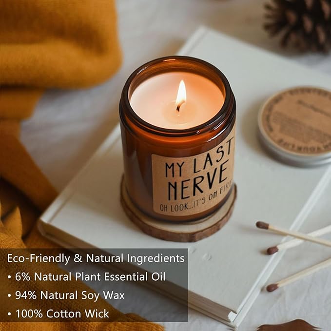 Homsolver Gifts for Women, Funny Friendship Gift for Best Friend - My Last Nerve Lavender Candle - Birthday Christmas Unique White Elephant Stocking Stuffers Gifts for Adults, Women, Her, BFF, Sister - Bloomnest
