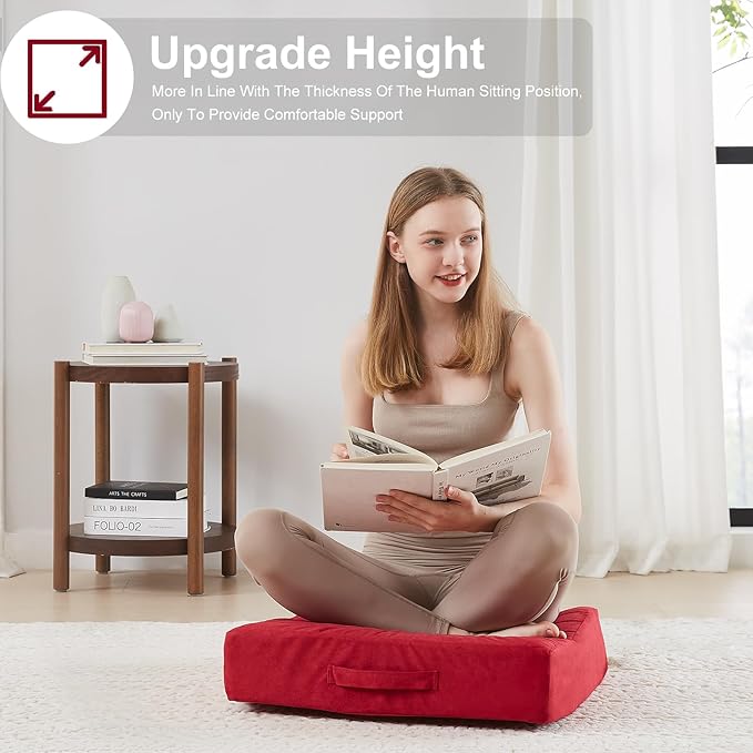 22 inches Floor Pillow for Adults - Large Meditation Cushion with Thick Foam & Soft Tufted Cover - Premium Outdoor Square Floor Cushion Seat - Yoga Pillows for Sitting On Floor - Burgundy - Bloomnest