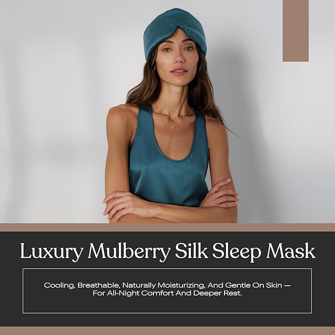 Silk Sleep Mask for Women - Mulberry Silk Eye Mask for Sleeping - Breathable, Washable, Light-Blocking – Piquant Teal, L - Bloomnest