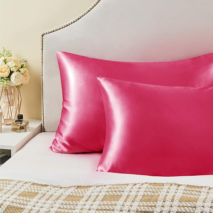 BEDELITE Satin Pillowcase for Hair and Skin, Super Soft and Cooling Similar to Silk Pillow Cases 2 Pack with Envelope Closure, Gift for Women Men(20"x36" King Size, Hot Pink) - Bloomnest