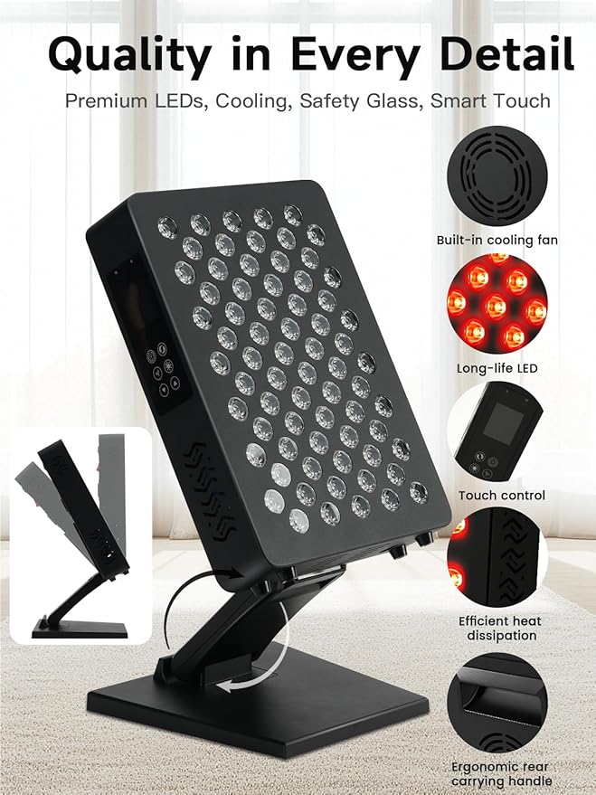 Red Light Therapy – 6 Wavelengths (600-850nm) Full Body Red Light Therapy, Touch Control & HD Display, 70 LEDs Ideal for Body, Face, Pain Relief, Anti-Aging & Recovery, 350W Black Bloomnest