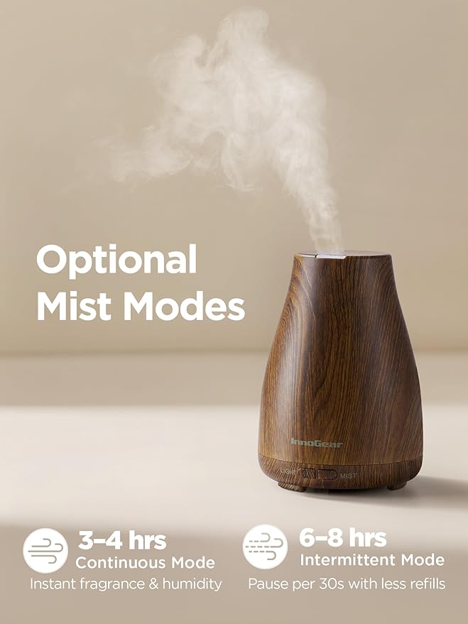 InnoGear Essential Oil Diffuser, Ultrasonic Diffusers for Home Aromatherapy Humidifier for Bedroom Room 7 Colors LED 2 Mist Mode Auto Off, Bronze - Bloomnest