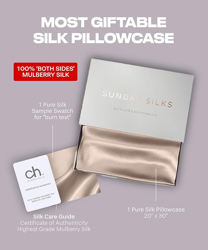 SUNDAYSILKS™ Premium Silk Pillow Cases | 100% Mulberry Silk Pillowcase with Zipper, All Sides Real 22 Momme Grade 6A Silk, Standard Queen, King Size [Nude Champagne] - Bloomnest