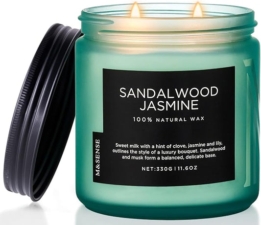 M&SENSE Sandalwood Jasmine Scented Candle, 11.6oz 70 Hours Burn Time Clean Non Toxic Natural Soy Wax Candle 2 Cotton Wick Home Decor for Mothers Day & Bathroom Bedroom - Bloomnest