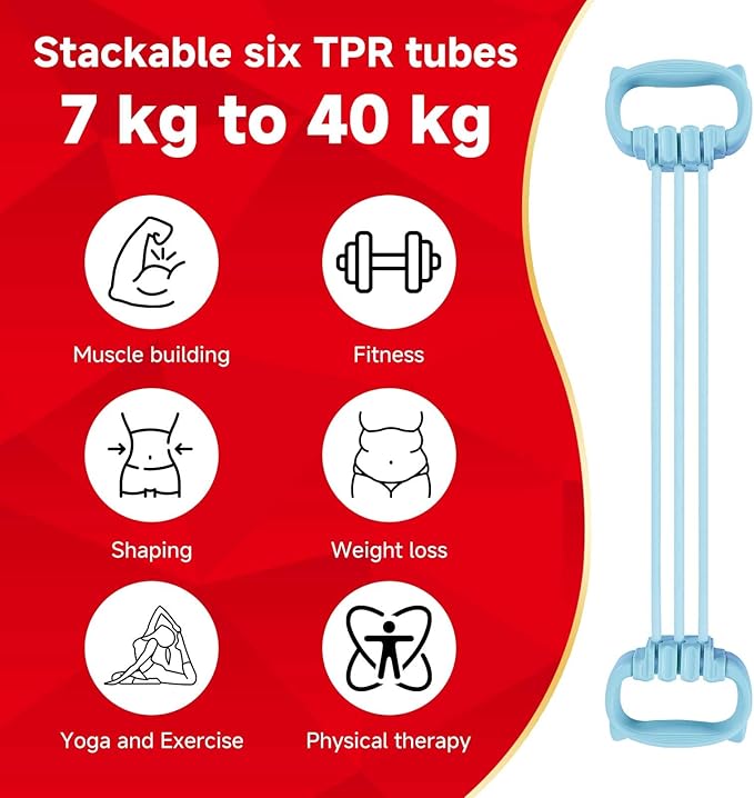 6 Gear Adjustable Resistance Bands, Fitness Resistance Bands Exercise Bands with Comfort Grips, Unisex, for Arms, Chest Extender, Home Workout, Fitness, Pilates - Bloomnest