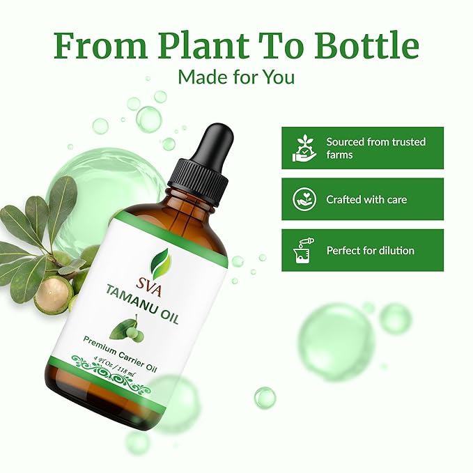 SVA Tamanu Oil - 4 Fl Oz – 100% Natural Cold Pressed Tamanu Oil - for Face, Skin Care, Hair Care, Scalp Massage & Body Massage – Carrier Oil with Dropper - Bloomnest