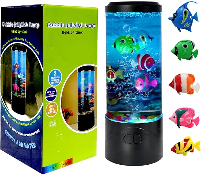Toycol Bubble Fake Fish Lamp, Sensory Aquarium Lamp with 5 Floating Fake Fish & 7 Colors Light, Night Light for Relax and Decoration, Ideal Gift for Kids and Adults - Bloomnest