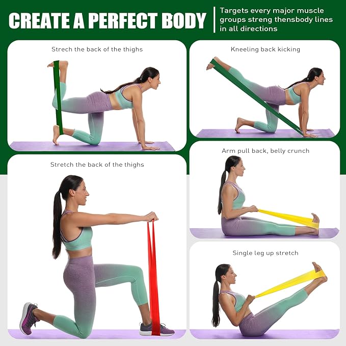 Resistance Bands, Exercise Bands, Physical Therapy Bands for Strength Training, Yoga, Pilates, Stretch Elastic Band with Different Strengths, Workout Bands for Home Gym - Bloomnest