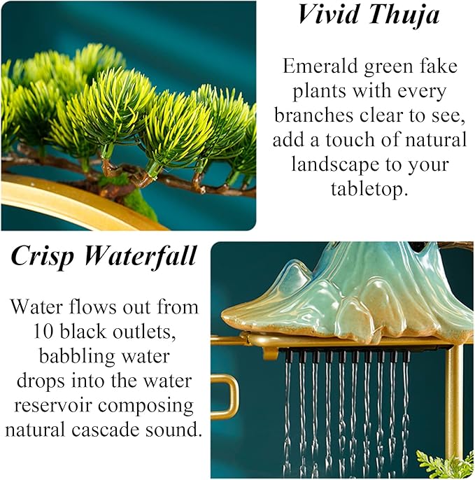 Tabletop Buddha Water Fountains Indoor Waterfall with LED Light Desktop Fountain for Meditation with Mist Japanese Fountain with Fake Plants Feng Shui Office Home Decor for Good Luck Wealth - Bloomnest