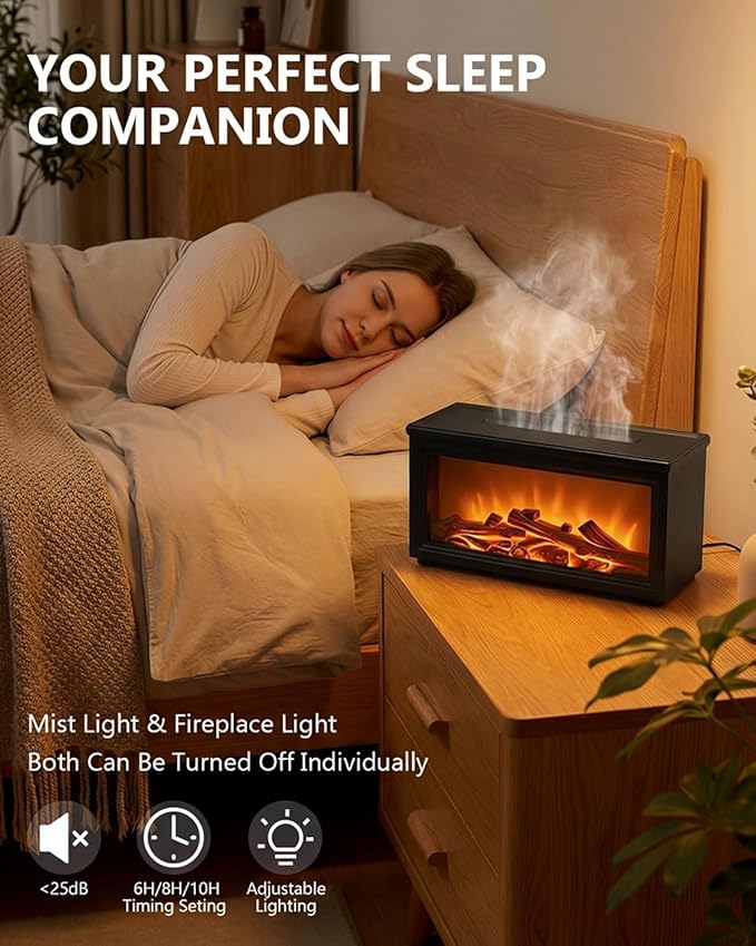 Essential Oil Diffuser, 7-Color Fireplace Fire Flame Aromatherapy Humidifier, 280ml Ultrasonic Aroma Diffuser Valentine's Day Gift with Time Sets and Remote Control for Bedroom Home Yoga Office - Bloomnest