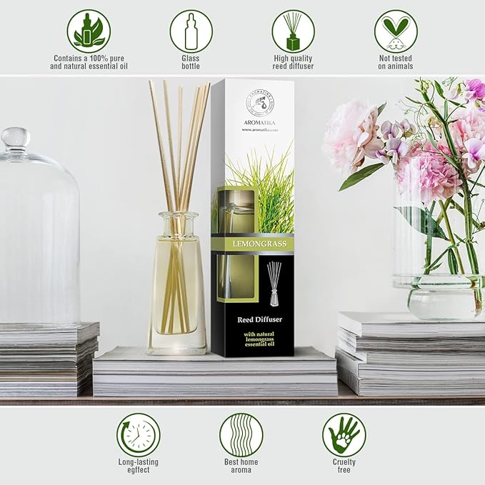 Lemongrass Oil Diffuser - Scented Reed Diffuser - Alcohol Free - Gift Set - Best for Aromatherapy - Room Air Freshener - Bloomnest