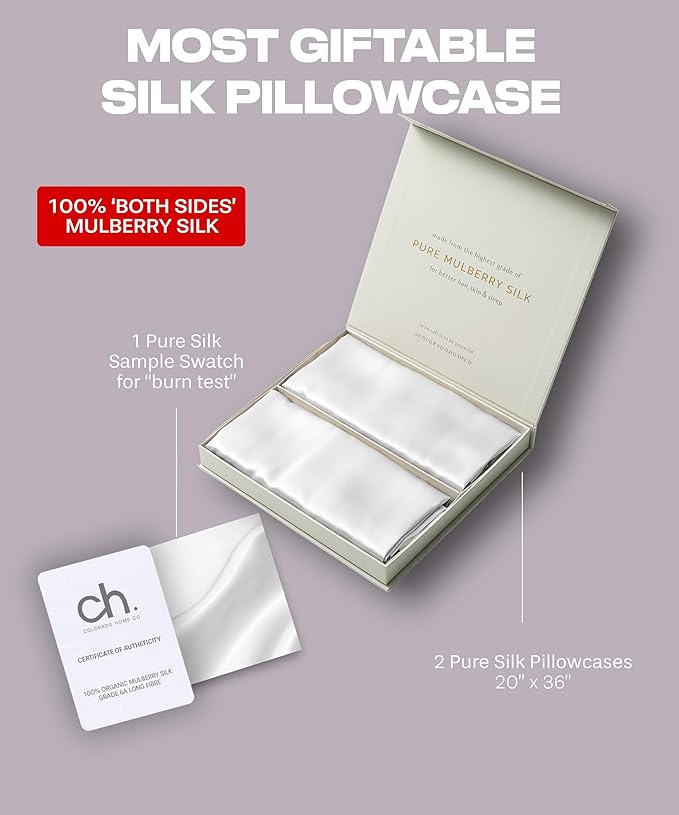 SUNDAYSILKS™ Silk Pillow Cases 2 PACK | 22 Momme Mulberry Silk Pillowcase Set of 2 | Standard Queen, King Size | All Sides 100% Pure Silk Slip Pillowcase Bliss for Women, Men, with Zipper [Pure White] - Bloomnest