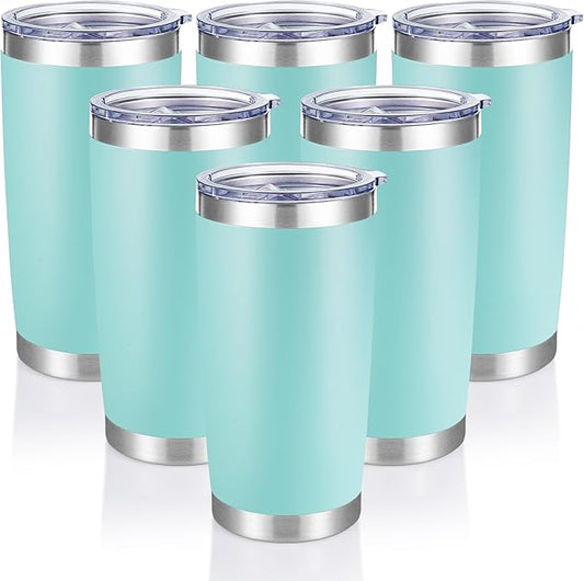 20 oz Tumblers Bulk Stainless Steel Tumbler with Lid Double Wall Vacuum Insulated Coffee Mug 20oz Powder Coated Cup for Hot and Cold Drinks, Turquoise, 6 pack - Bloomnest