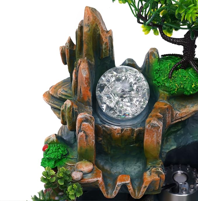 Indoor Fountains Rockery Tabletop Fountain with an Atomizer Elaxation Water Feature Meditation Desktop Fountains for Home Office Decor or Gift 9.84''L x 5.91''W x 10.63''H with LED Light