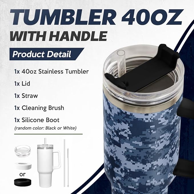 Camouflage Tumbler 40oz Stainless Steel Insulated with Lid & Straw, Camo Travel Mug Cup Gifts for Men Dad Husband Brother Grandpa Veteran Hunting Lover on Christmas Birthday Valentine Fathers Day - Bloomnest