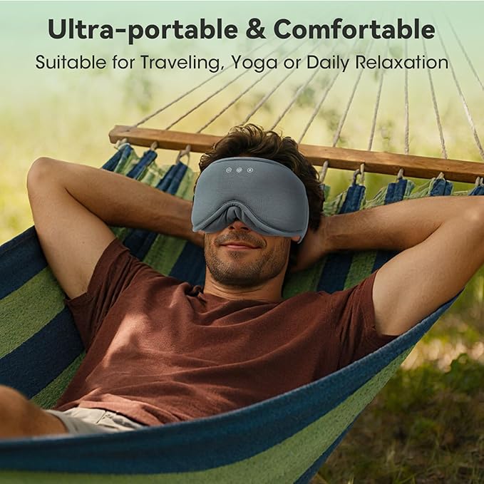 3D Bamboo Cotton Sleep Mask with Bluetooth 5.4 Headphone, Music Wireless Bluetooth Blackout Eye Mask for Side Sleepers, Earphones HD Speaker Microphone for Travel, Gifts for Women Men, Grey - Bloomnest