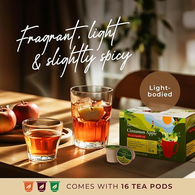 Gya Tea Co Cinnamon Apple Tea Gift Set (16 Count) - Decaf Tea Pod for Lovers Get Well Gifts - Manually Harvested - Enjoy Hot or Iced - Bloomnest