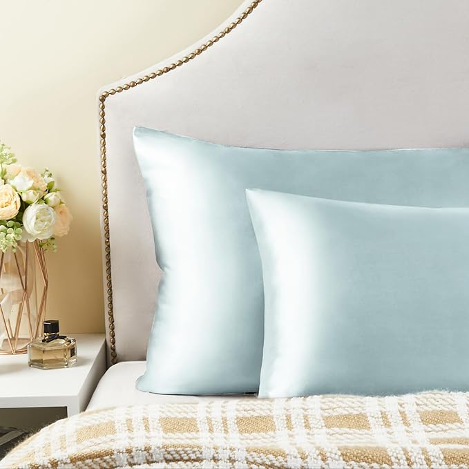 BEDELITE Satin Body Pillow Cover 2 Pack, Super Soft and Cooling Body Pillow Pillowcase for Hair and Skin, Breathable Silky Full Long Pillowcase Cover(20"x54", Stone Blue) - Bloomnest