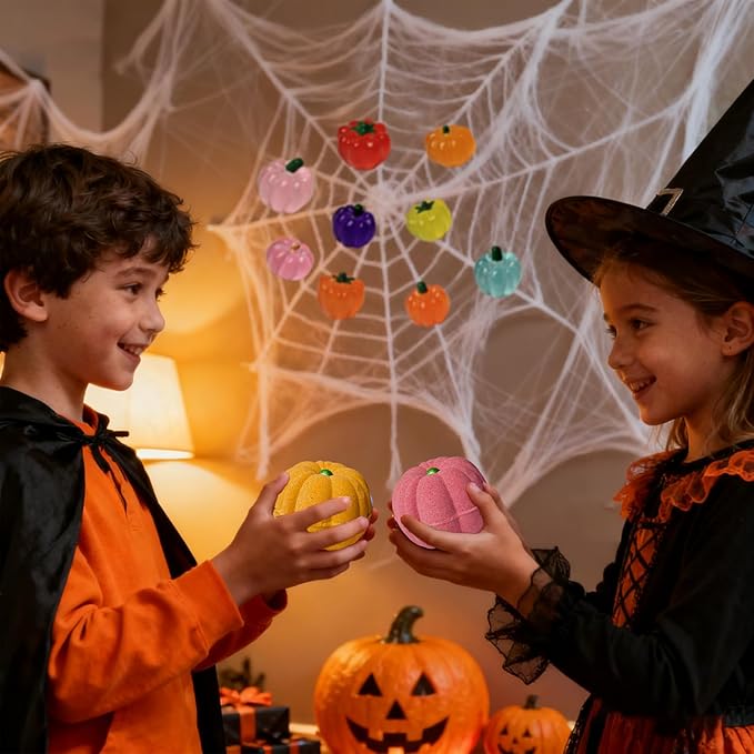 Halloween Bath Bombs for Kids Gifts: 9 Pcs Pumpkin Bath Bomb with Toys Inside Surprise Spider Light up Bath Toy Spooky Basket Stuffers for Kid Boys Girls Ages 3+ Bubble Fall Shower Steamers Bathroom - Bloomnest