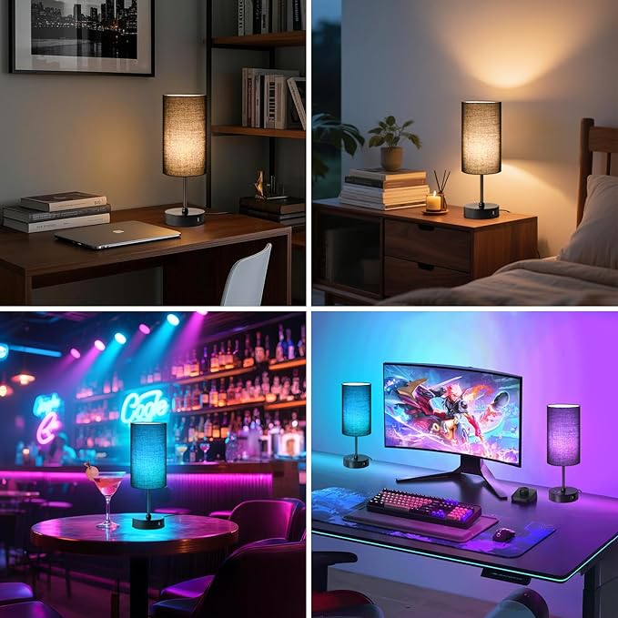 Unicozin Small Table Lamp,3 CCT 3000K/4500K/6500K & RGB Color Changing,Stepless Dimmable Touch Control Bedside Lamp for Reading,Ambience Nightstand Light for Home Decor Party,Black Shade - Bloomnest