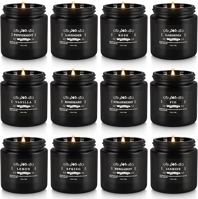 Scented Candles Gifts Set 12 Pack Soy Wax Travel Tin Jar Candles for Home 3.05 OZ for Mom for Christmas, Birthday, Thanksgiving, Mother's Day(Black) - Bloomnest