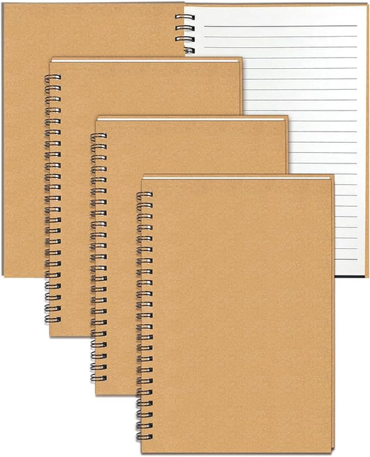 GINMLYDA 4Pack Small Spiral Notebook A5, 8.25x5.5” 120 Lined Pages Wide Ruled Spiral Journal Bulk Blank Kraft Cover Spiral Bound Notebook & Writing Pads for Home Office Meeting Work Note Taking - Bloomnest