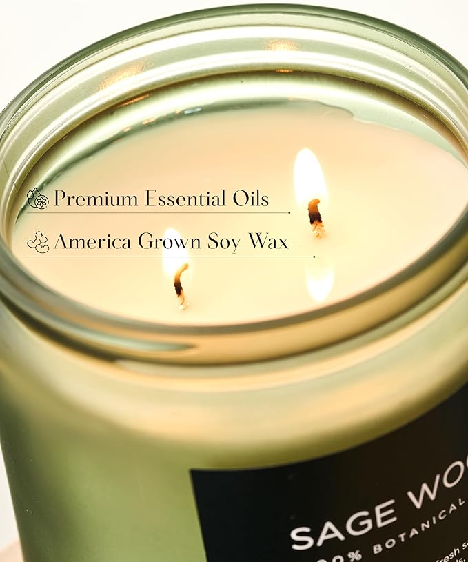 M&SENSE Sage Wood Scented Candle, 11.6oz 70 Hours Long Lasting Clean Non Toxic All Natural Soy Wax Candle for Relaxing & Stress Relief, 2 Wick Home Fragrance Gifts for Home Decor - Bloomnest