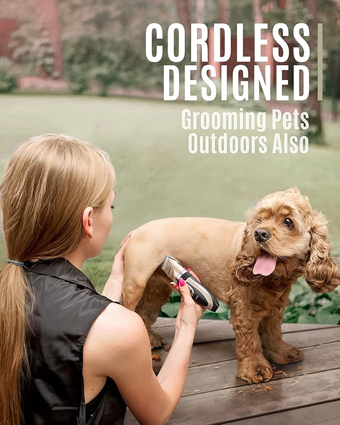 oneisall Dog Clipper Low Noise, Dog Grooming Kit with Rechargeable, Pet Shaver Cordless Electric Quiet Hair Clipper Set for Dogs Cats Pets（Gold） - Bloomnest