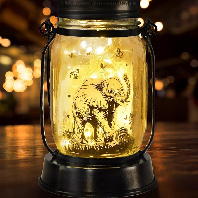 Elephant Gifts for Women/Men Elephant Lovers Solar Lantern Mom Birthday, Mothers Day, Christmas Gifts, Solar Garden Decoration Outside for Yard, Patio,Backyard,Porch, Torches - Bloomnest