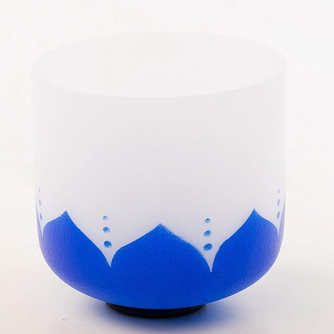 Leize Quartz Crystal Singing Bowl 432hz A Note Third Eye Chakra Indigo Lotus Design 7" Wide with Suede Striker - Bloomnest