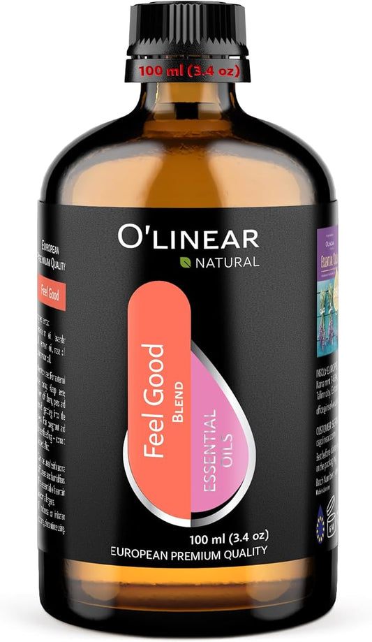 Premium Aromatherapy Essential Oil Feel Good Blend - 3.4 Fl Oz Happy & Relaxing Scent for Diffusers for Home - Relax Essential Oils for Humidifiers with Lavender Rose Lemon Cinnamon Geranium Aroma - Bloomnest