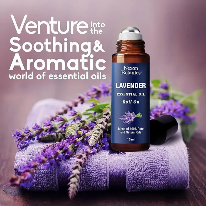 Lavender Essential Oil Roll-On 10 ml - Pure, Natural & Prediluted Oil Blend Roller for Calmness, Relaxation & Skin Care - Nexon Botanics NexonBotanics