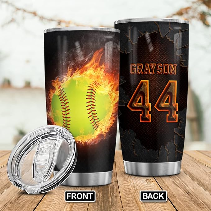 Wassmin Personalized Softball Tumbler Sports Cups With Lids Gifts For Players Lovers Fan Coach Stainless Steel Insulated Tumblers 20oz 30oz Coffee Travel Mug Birthday Christmas Presents - Bloomnest
