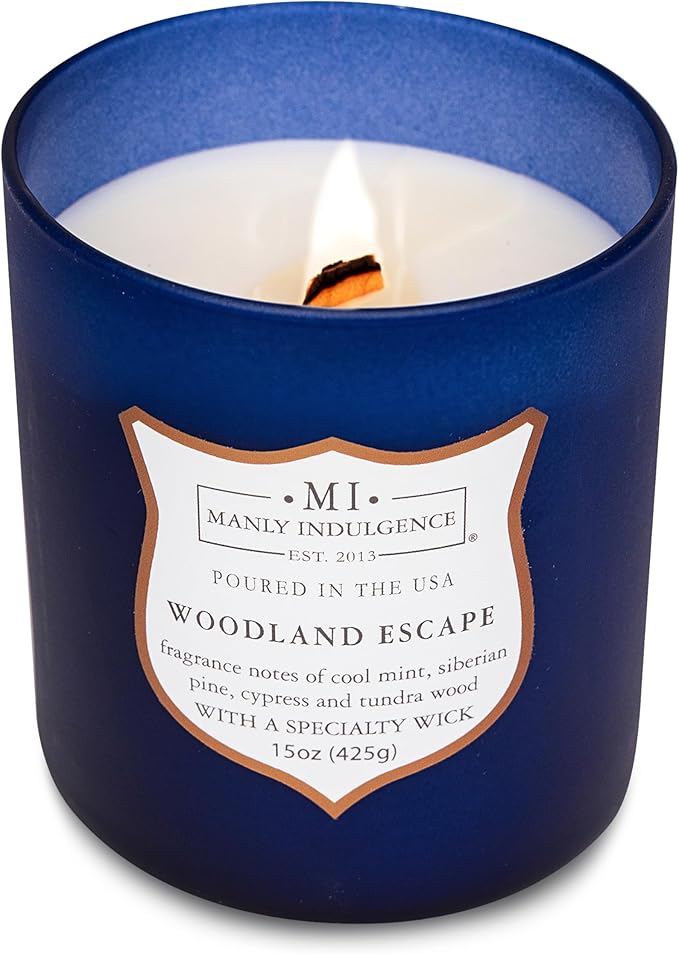 Manly Indulgence Woodland Escape Scented Candles for Men, 15 oz Wooden Wick, Premium Soy Blend Wax, 60H Burn, Candles for Home Scented - Made in The USA - Bloomnest