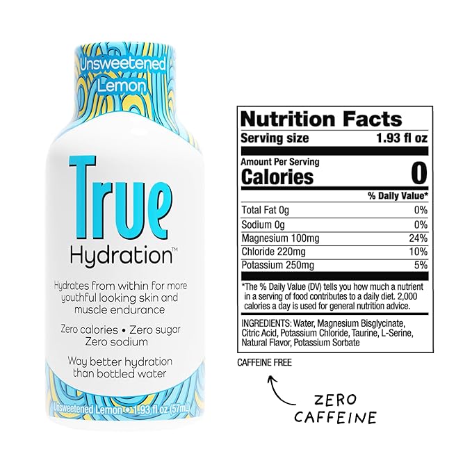 True Hydration Shots Unsweetened Lemon Flavor – 24 Pack of 1.93 fl oz Shots – Electrolytes – Amino Acids – Zero Sugar – Zero Sodium – Vegan – Gluten-Free Hydration - Bloomnest
