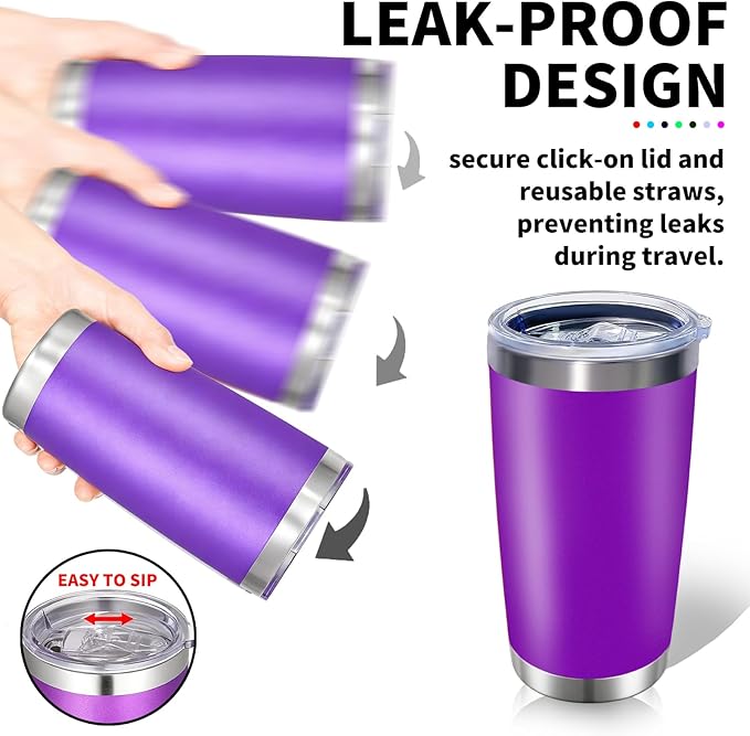 1 Pack 20oz Stainless Steel Tumbler with Lid, Leakproof Double Wall Travel Mug for Hot/Cold Drinks, Home Office Outdoor Party Use, Durable Powder Coated Insulated Cup/Purple - Bloomnest
