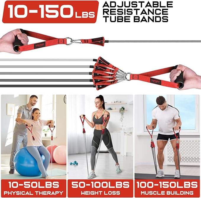WALITO Resistance Bands Set - Exercise Bands with Handles, Door Anchor, Legs Ankle Straps, for Heavy Resistance Training, Physical Therapy, Muscle Training, Yoga, Home Workouts, Gym - Bloomnest
