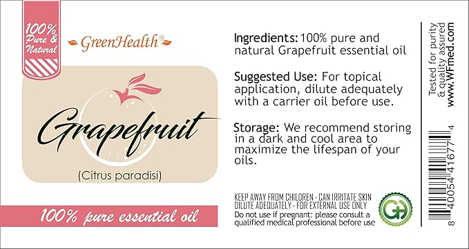 Grapefruit Essential Oil - 16 fl oz (473 ml) Amber Glass Bottle - 100% Pure Essential Oil - GreenHealth - Bloomnest
