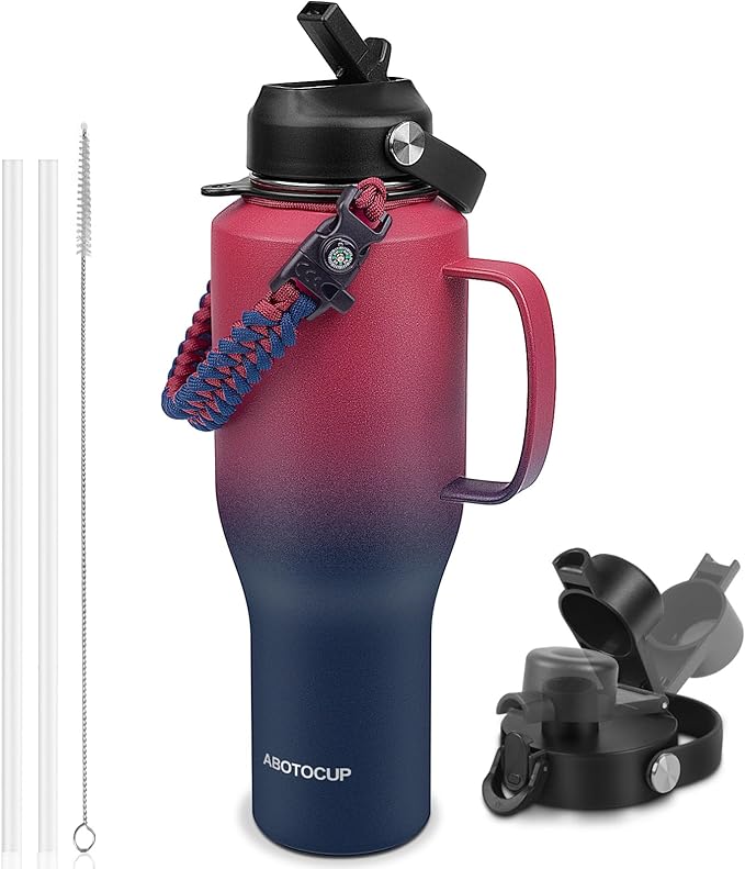 Water Bottle 40oz, Insulated Tumblers with Handle & Straw Lid, Insulated Water Bottle Fits in Cup Holder, Double Wall BPA-Free, Stainless Steel Travel Cup Leak-proof to Keep Cold 24H&Hot12H - Bloomnest