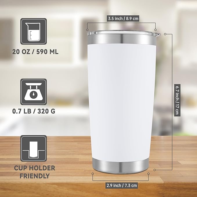 20 oz Tumblers Bulk Stainless Steel Tumbler with Lid Double Wall Vacuum Insulated Coffee Mug 20oz Powder Coated Cup for Hot and Cold Drinks, White, 12 pack - Bloomnest