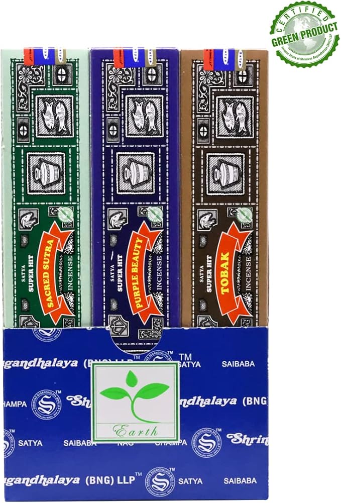 Earth Satya Super Hit Incense Sticks 15 GMS (Pack of 12) (Green Certified) Indian Perfumed Hand Rolled Agarbatti Perfect for Worship, Church, Aroma Therapy, Relaxation, Positivity Earth