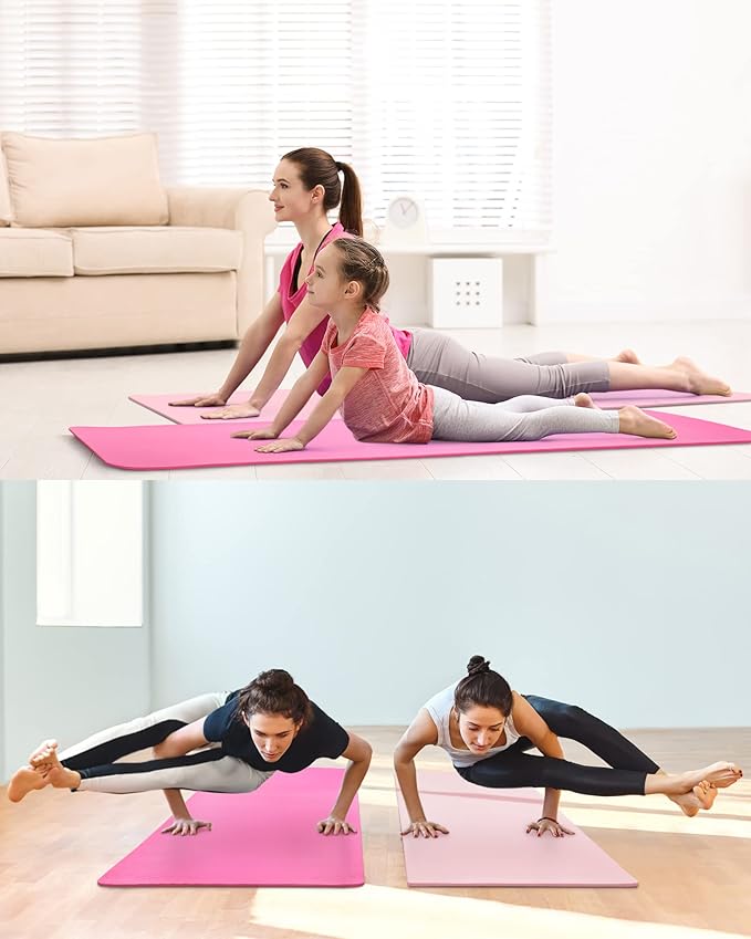 Woanger 2 Pack Yoga Mats (72x24) 3/8 Inch Thick Exercise Yoga Mat for Home Workout with Strap Non Slip Pilates Gym Supplies for Women Men - Bloomnest