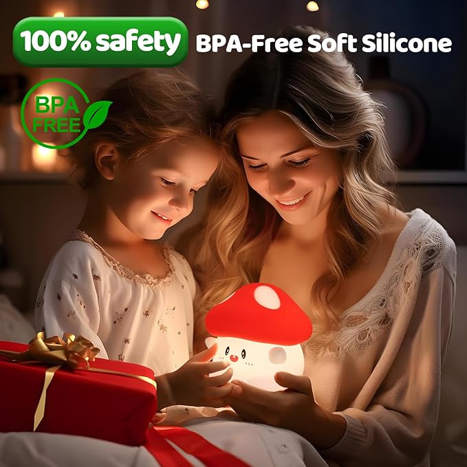 Mushroom Night Light,LED Cute Silicone Squishy Lamp Rechargeable Nursery Nightlight with 2 Level Dimmable Bedside Touch Lamp for Bedroom Kids Room Mushroom Decor Gifts - Bloomnest
