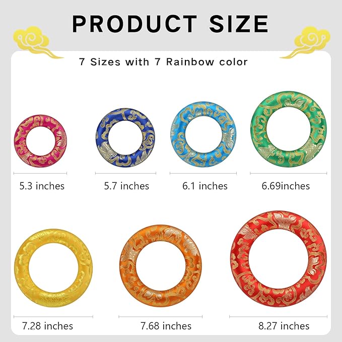 18 Pcs Singing Bowl Cushion Set for 6-12" Tibetan Singing Bowls, 7 Rainbow Silk Round Cushion, WoodMallet,128Hz Tuning Fork Kit, 7 Chakra Stones - for Meditation Sound Healing and Crystal Sound Bowls MIAKEED