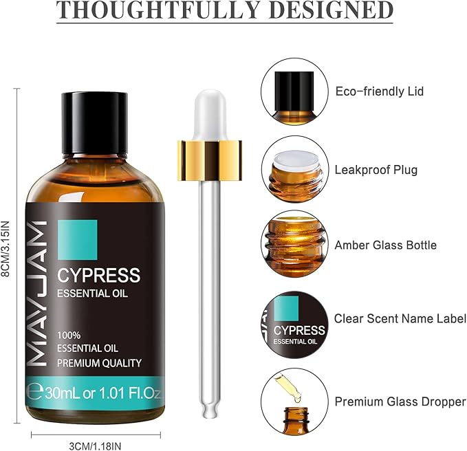 MAYJAM Cypress Essential Oil, 1.01fl.oz Cypress Oil with Glass Dropper, Ideal for Bedroom Living Room Office Use(30ml) - Bloomnest
