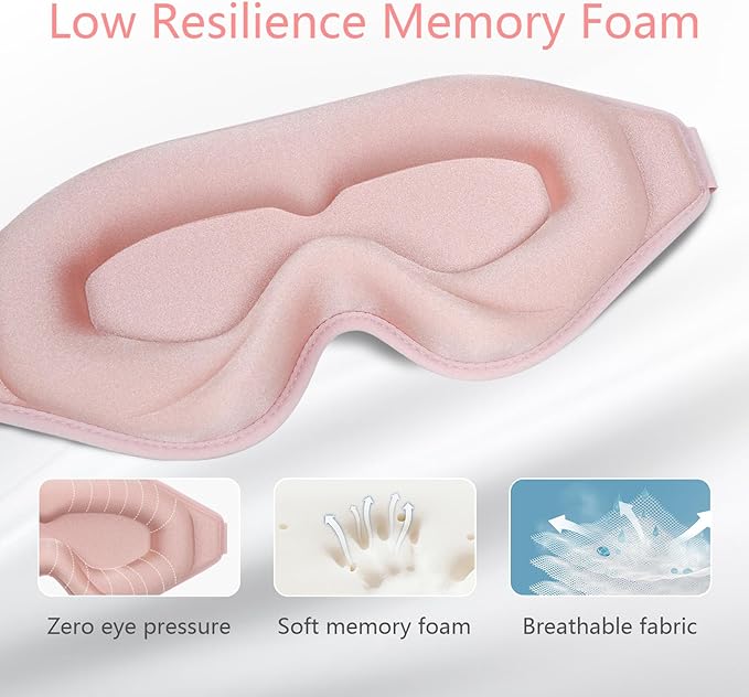 Sleep Mask 3D Eye Mask for Sleeping 100% Light Blocking Eye Covers with Adjustable Strap Night Blindfold for Women Memory Foam Pink - Bloomnest