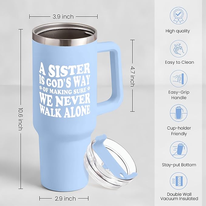 SANDJEST Sisters Gifts from Sister - Tumbler 40oz Stainless Steel Insulated with Handle and Straw Christmas Birthday Friendship Gifts for Soul Sister BFF Bestie Best Friends - Bloomnest